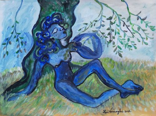 NUDO BLU SOTTO L'ULIVO van Len Vernaghi, Werk op papier te koop op Singulart