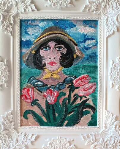 DONNA CON TULIPANI di Len Vernaghi, Pittura in vendita su Singulart