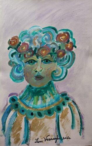 BIMBA CON GHIRLANDA DI FIORI di Len Vernaghi, Opera su carta in vendita su Singulart