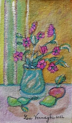 Vaso di fiori con frutta von Len Vernaghi, Malerei kaufen auf Singulart