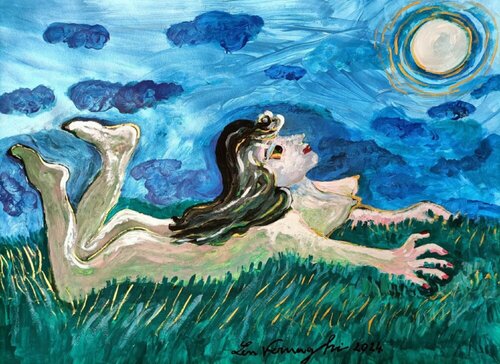 GUARDANDO LA LUNA di Len Vernaghi, Opera su carta in vendita su Singulart