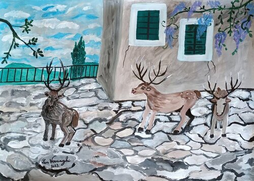 CERVI IN BORGO de Len Vernaghi, Obra en papel a la venta en Singulart