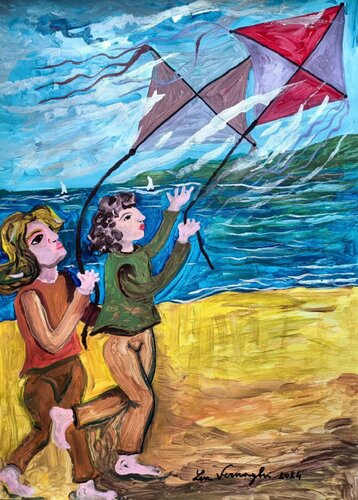 RAGAZZI CON AQUILONI by Len Vernaghi, 종이 for Sale on Singulart
