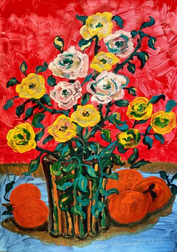 COMPOSIZIONE: ROSE E ARANCE by Len Vernaghi, 油畫 for Sale on Singulart