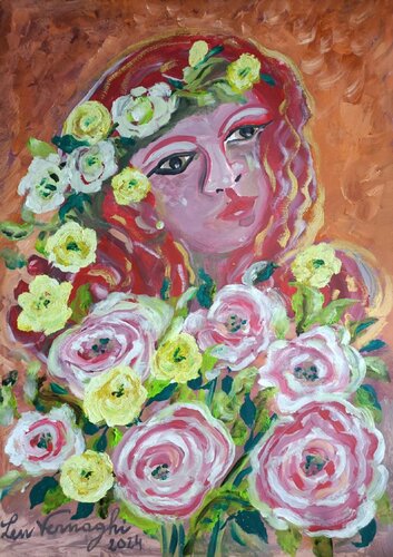 Donna con mazzo di rose by Len Vernaghi, Painting for Sale on Singulart