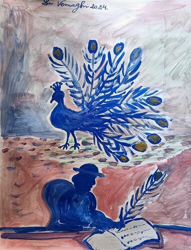 IL PAVONE E LO SCRITTORE von Len Vernaghi, Malerei kaufen auf Singulart