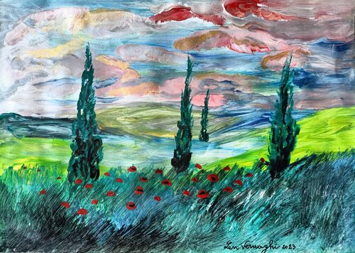 Nuvole rosse van Len Vernaghi, Werk op papier te koop op Singulart