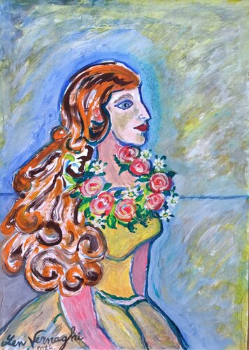 RAGAZZA CON GHIRLANDA DI FIORI von Len Vernaghi, Werk auf Papier kaufen auf Singulart