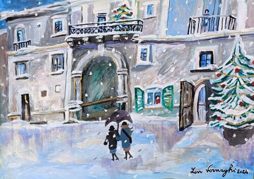 Prima neve al vecchio arco di San Salvo (Chieti) van Len Vernaghi, Werk op papier te koop op Singulart
