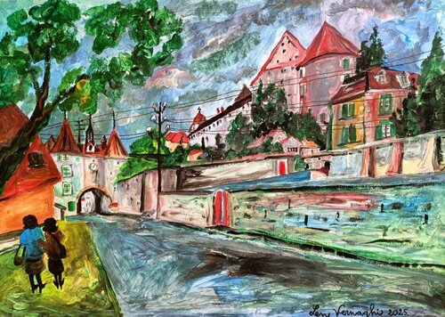 Château de Porrentruy (Svizzera) van Len Vernaghi, Schilderij te koop op Singulart