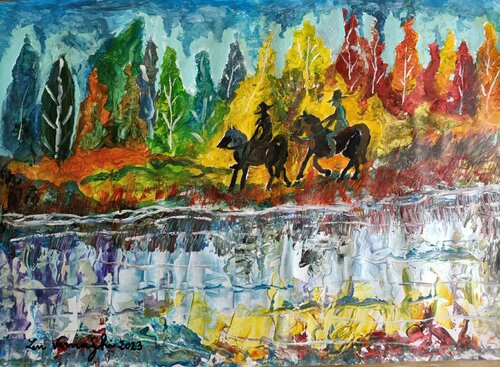 Cavalieri in riva al fiume by Len Vernaghi, Work on Paper for Sale on Singulart