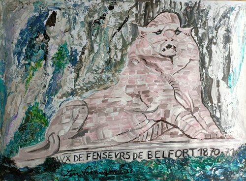 Il leone di Belfort - Francia van Len Vernaghi, Werk op papier te koop op Singulart