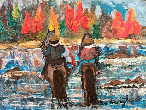 Cavalieri che attraversano il fiume di Len Vernaghi, Opera su carta in vendita su Singulart