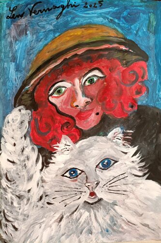 Ragazza con gatto van Len Vernaghi, Werk op papier te koop op Singulart