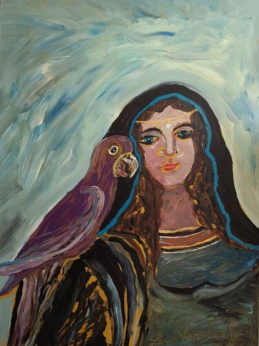 La Principessa con il suo raro pappagallo by Len Vernaghi, Work on Paper for Sale on Singulart