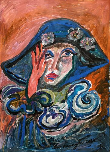 Il grande cappello blu van Len Vernaghi, Werk op papier te koop op Singulart