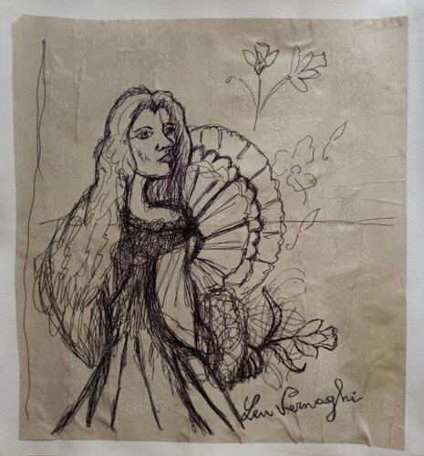 Studio su ragazza con ventaglio by Len Vernaghi, Work on Paper for Sale on Singulart