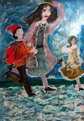 Corsa verso la scuola per non far tardi by Len Vernaghi, 종이 for Sale on Singulart