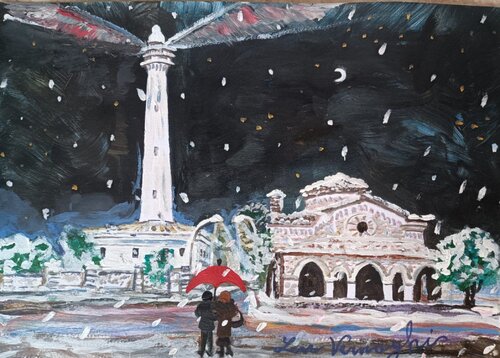 Faro e chiesa di Punta Penna, Vasto (CH) par Len Vernaghi, Œuvre sur papier en vente sur Singulart