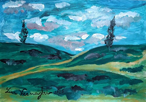 Paesaggio con colline verdi de Len Vernaghi, Obra en papel a la venta en Singulart
