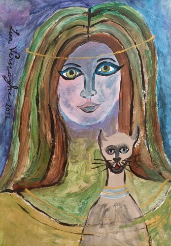 Ragazza con gatto van Len Vernaghi, Werk op papier te koop op Singulart