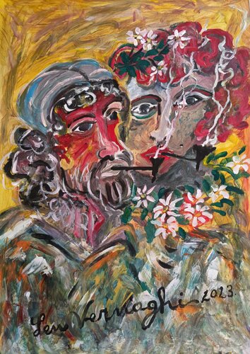 Ragazzi con pipe e fiori by Len Vernaghi, Work on Paper for Sale on Singulart