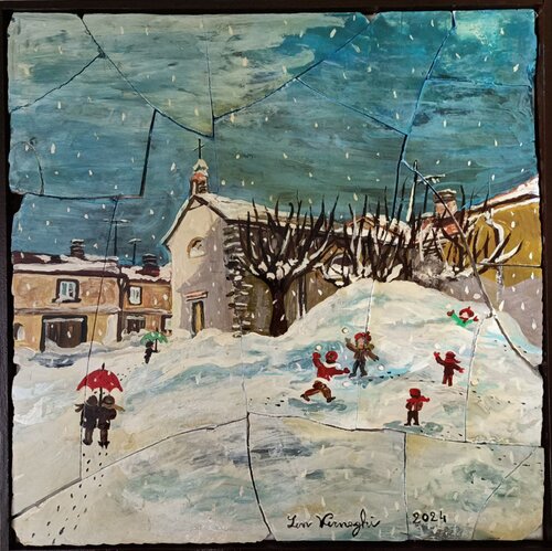Giocando con la neve a Capracotta by Len Vernaghi, Painting for Sale on Singulart