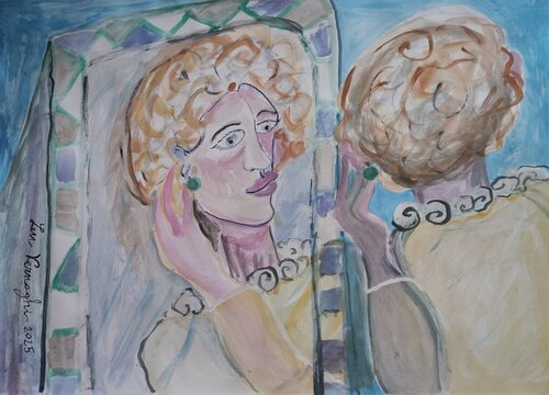 Donna allo specchio: prova dell'orecchino von Len Vernaghi, Werk auf Papier kaufen auf Singulart