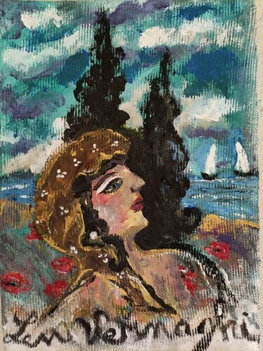 Donna in riva al mare par Len Vernaghi, Œuvre sur papier en vente sur Singulart