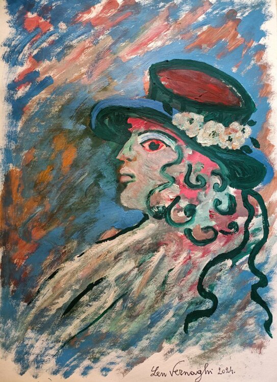 DONNA CON CAPPELLO DI ROSE Len Vernaghi