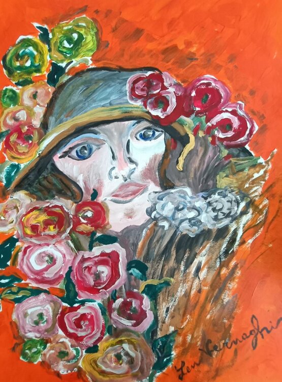 Ragazza con mazzo di rose Len Vernaghi