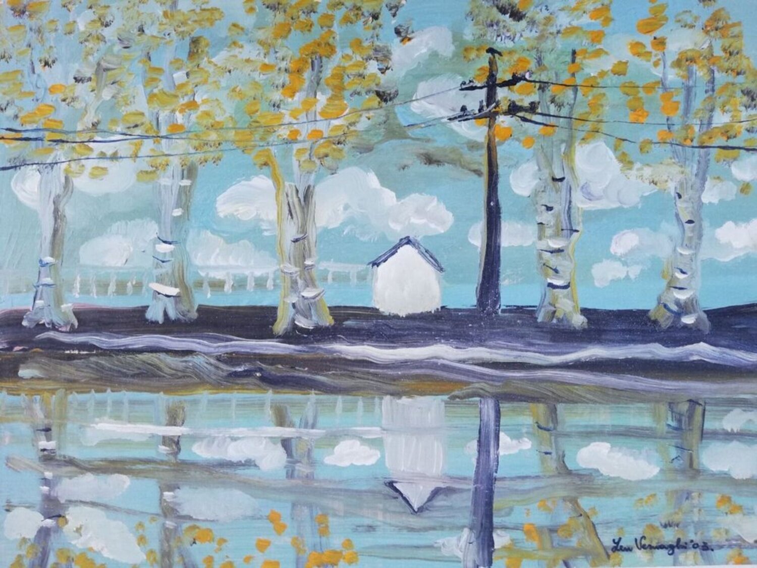 Riflessi di Betulle sul fiume Len Vernaghi Originalgemälde zu verkaufen