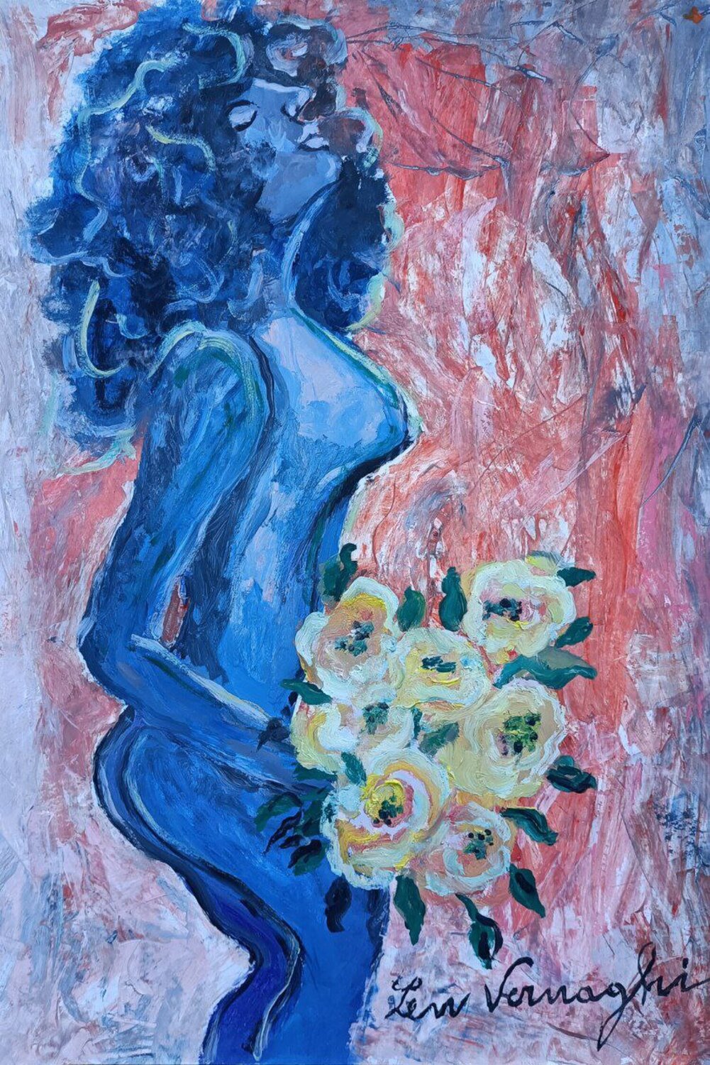 Nudo di donna con mazzo di rose Len Vernaghi