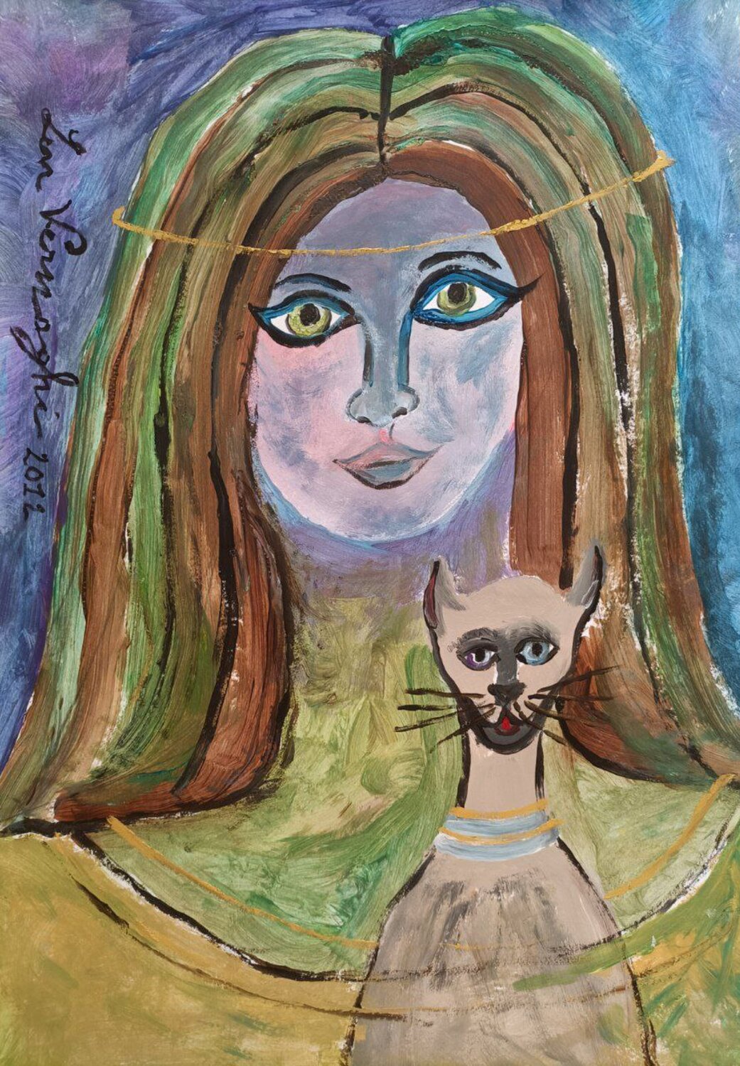 Ragazza con gatto Len Vernaghi