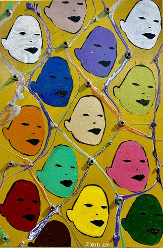 WHAT IF WE ALL LOOKED ALIKE ,LIKE A SCHOOL OF FISH,A FLOCK OF BIRDS,A MILLION BATS,A BILLION MOSQUITOES..?!! van IYAD HASHEM, Schilderij te koop op Singulart