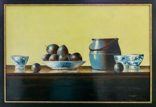 Blue enamel pot with plums by Cornelis de Koning, 회화 for Sale on Singulart