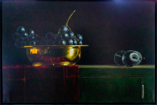 Copper bowl with grapes and plums van Cornelis de Koning, Schilderij te koop op Singulart