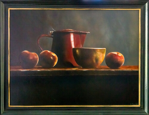 Red can, golden bowl and nectarines di Cornelis de Koning, Pittura in vendita su Singulart
