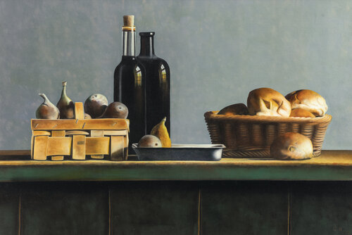 bread, bottles and figs de Cornelis de Koning, Pintura a la venta en Singulart