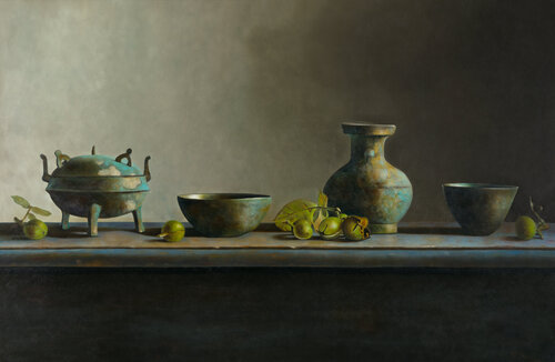 Still life with antique Chinese objects and walnuts von Cornelis de Koning, Malerei kaufen auf Singulart