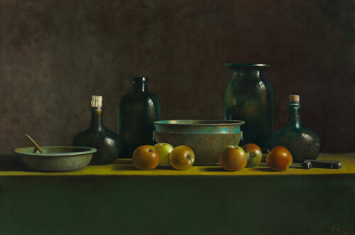 Still life with bottles and apples by Cornelis de Koning, Painting for Sale on Singulart