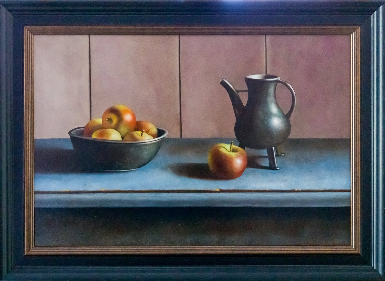 Metal jug and basket with apples Cornelis de Koning