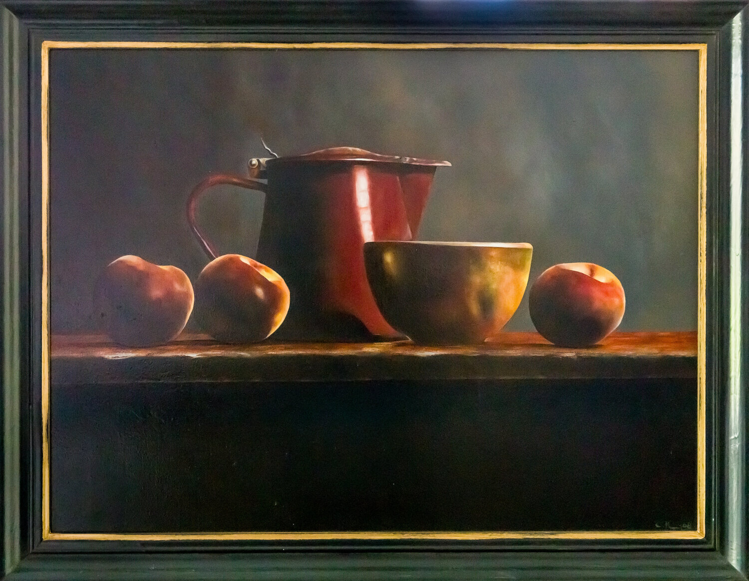 Red can, golden bowl and nectarines Cornelis de Koning