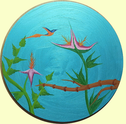 Fantasie - Blume und Eisvogel van Christian Tschierske, Schilderij te koop op Singulart