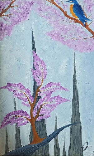 Baum auf dem Fels und chinesische Berge van Christian Tschierske, Schilderij te koop op Singulart