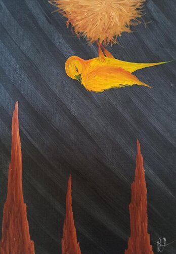 Webervogel und Chinesische Berge par Christian Tschierske, Peinture en vente sur Singulart
