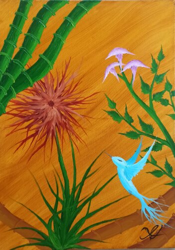 Nerven - Blume und Kolibri par Christian Tschierske, Peinture en vente sur Singulart