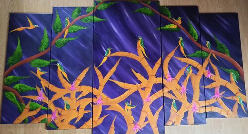 Eisvögel und Fantasie Bambus by Christian Tschierske, 絵画 for Sale on Singulart