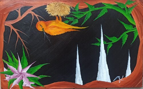 Webervogel und Chinesische Berge 2 by Christian Tschierske, 絵画 for Sale on Singulart