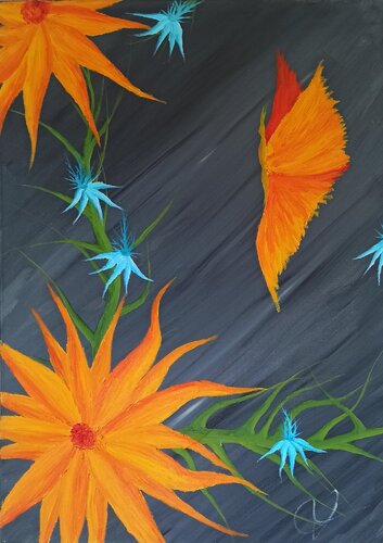 Blume und Schmetterling van Christian Tschierske, Schilderij te koop op Singulart